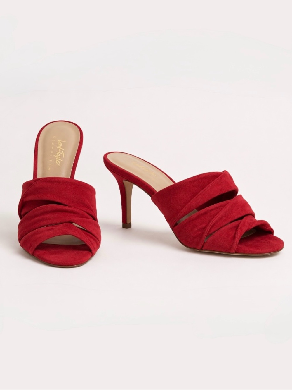 Lord & Taylor Gala Red Suede Heeled Mule Sandals